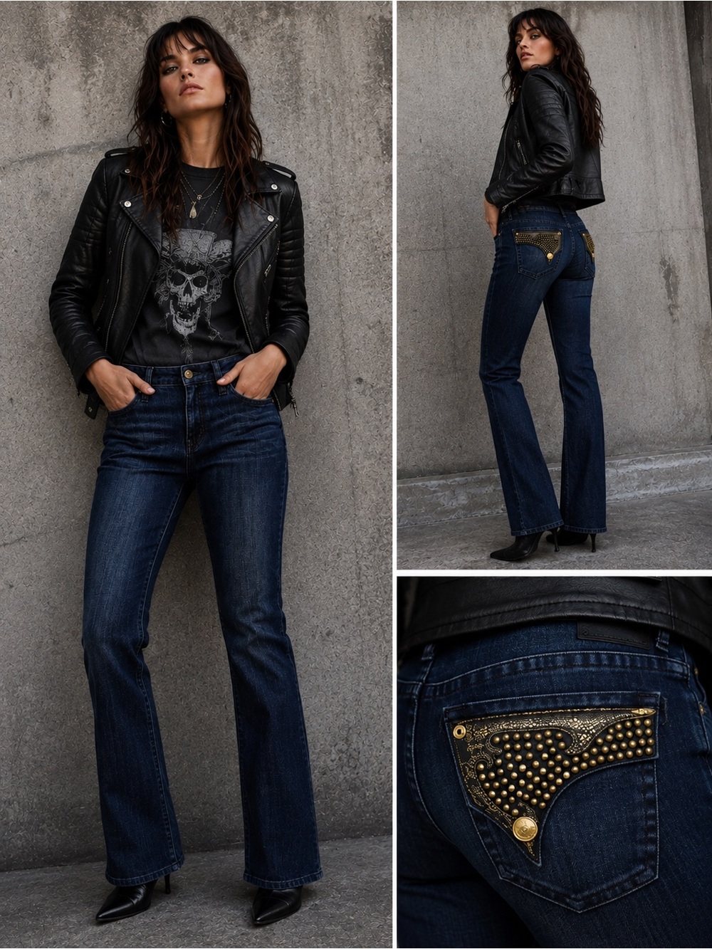 Robin's Jean Gold Studded Killer Flap Jeans Dark Wash Straight Leg - Size 30